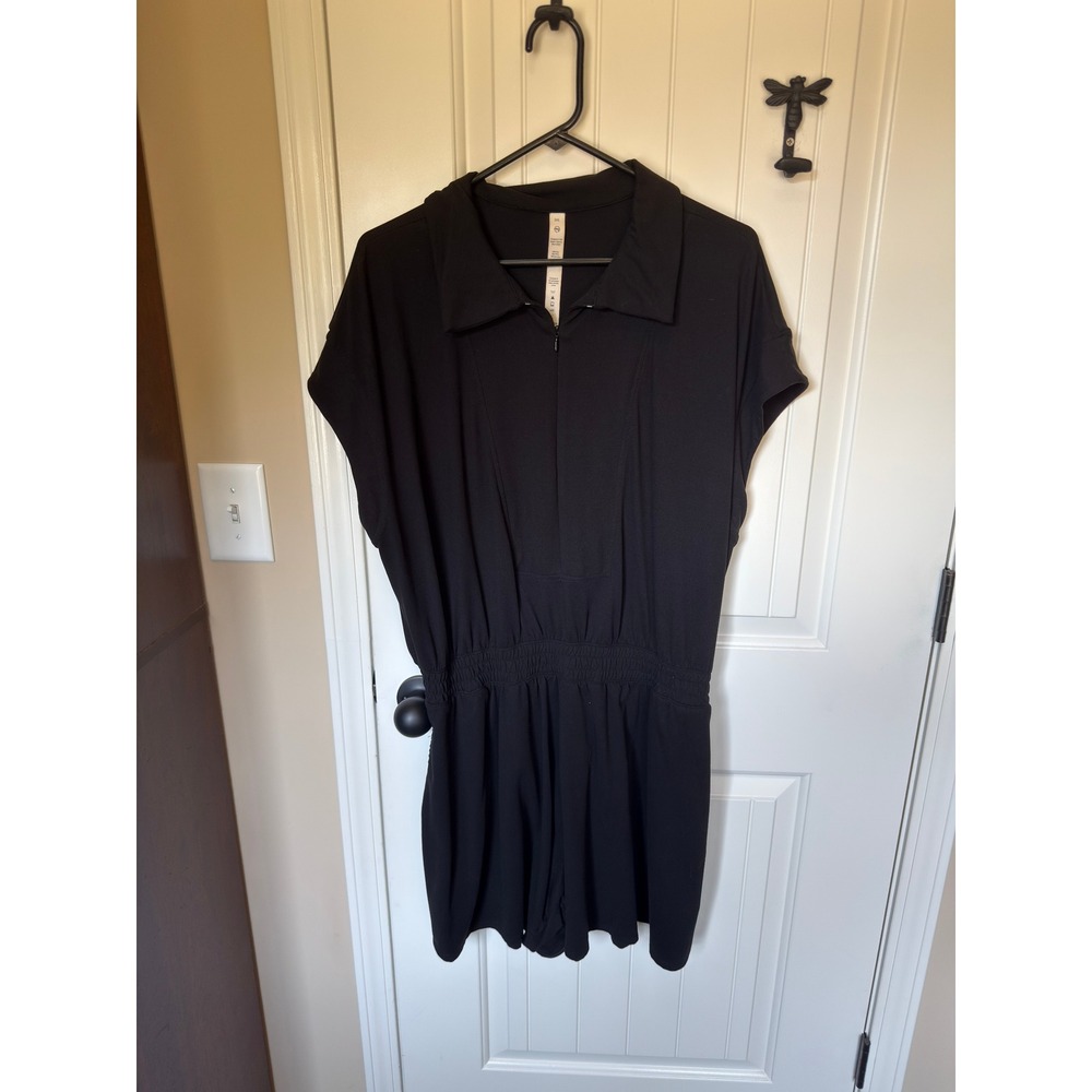 Rae Mode Black Quarter Zip Short Sleeve Romper Smocked Waist JP5082PL 3XL